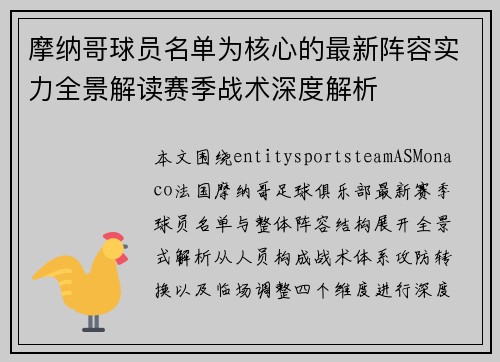 摩纳哥球员名单为核心的最新阵容实力全景解读赛季战术深度解析